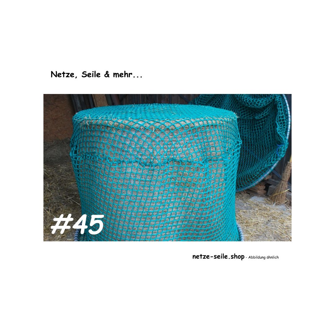 Hay net for round bales, 140 cm diameter, height 120cm, # 45 mm mesh size with PE ring.
