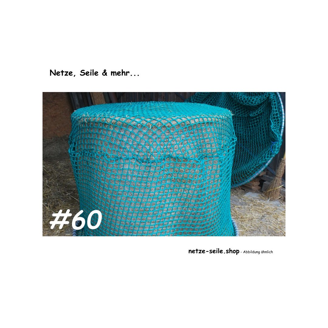 Hay net for round bales, 140 cm diameter, height 120cm, Ø 5 mm twine, # 60 mm mesh size with PE ring