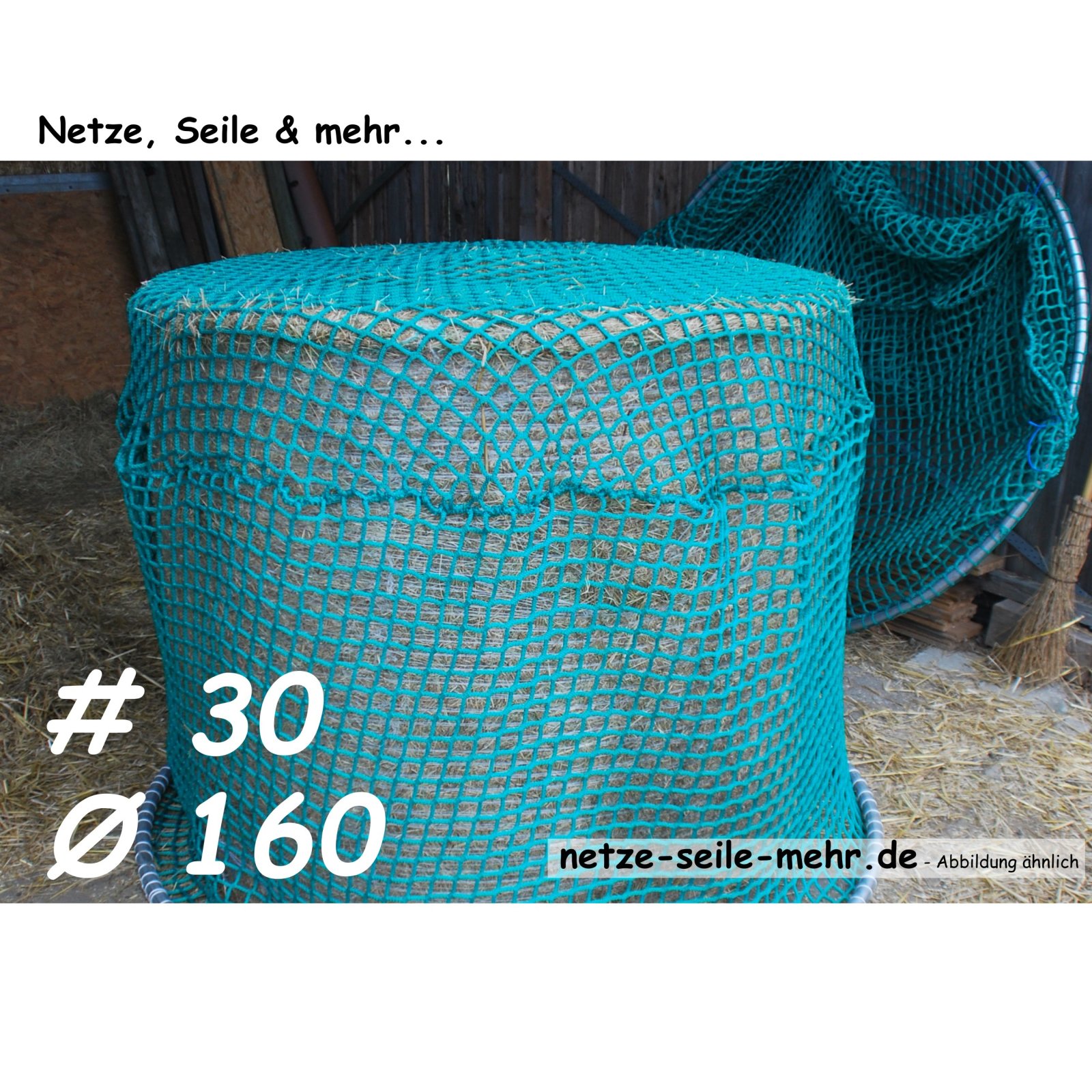 Hooinet voor ronde balen, diameter 140 cm, hoogte 120 cm, Ø 5 mm twijn, # 30 mm maaswijdte