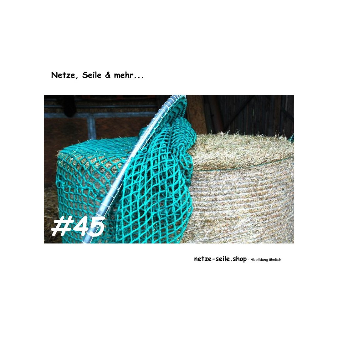 Hay net for round bales, 160 cm diameter, height 120cm, # 45 mm mesh size with galvanized iron ring attached to the net.