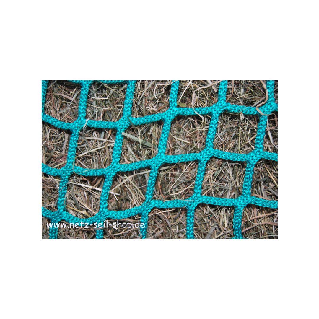 Heunetz für Rundballen, 160 cm Durchmesser, Höhe 120cm,  Ø 5 mm Garn, # 60 mm Maschenweite mit verzinktem Eisenring am Netz befestigt.