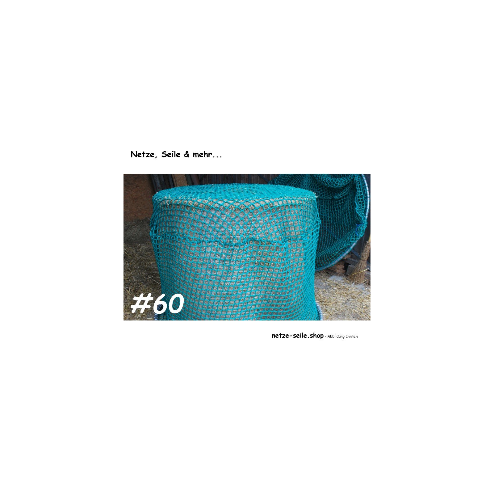 Hay net for round bales, 170 cm diameter, height 120cm, Ø 5 mm twine, # 60 mm mesh size. Without ring