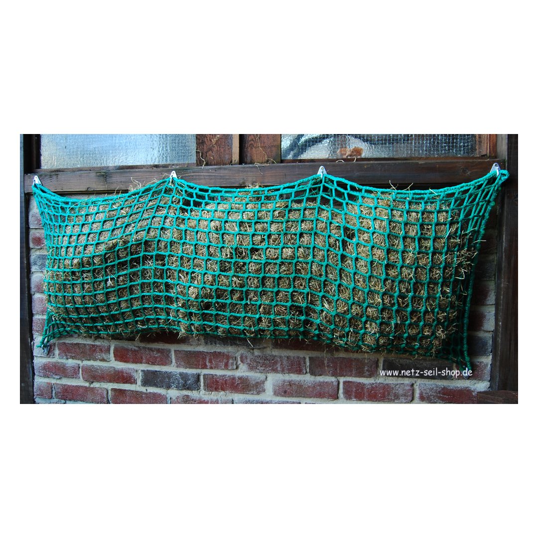 Heunetz in taschenform, 1,40 m Breite,  Höhe 0,80 m Ø 5mm Garnstärke, # 60mm Masche