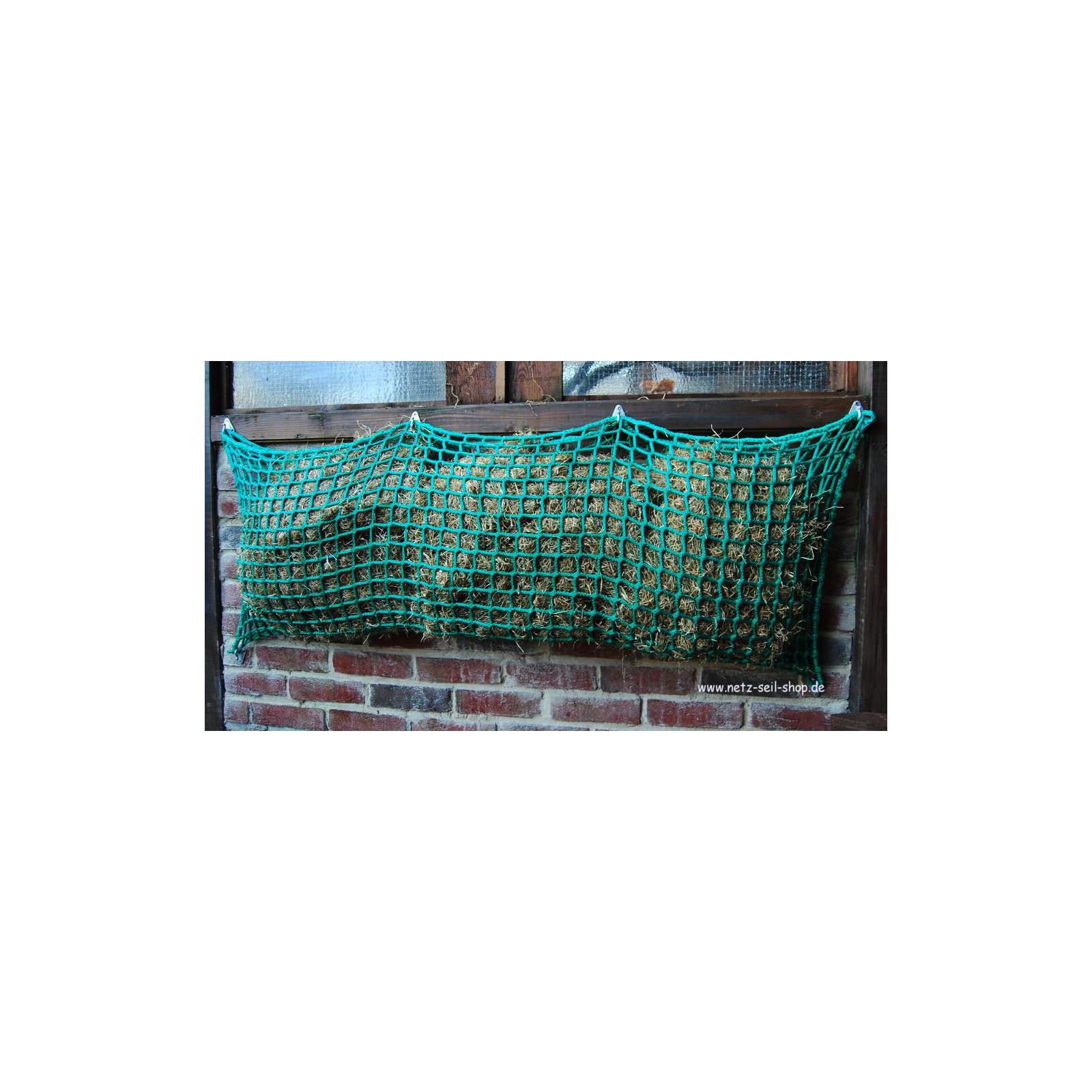 Heunetz in taschenform, 1,20 m Breite,  Höhe 0,60 m Ø 5 mm Garnstärke, # 30 mm Masche