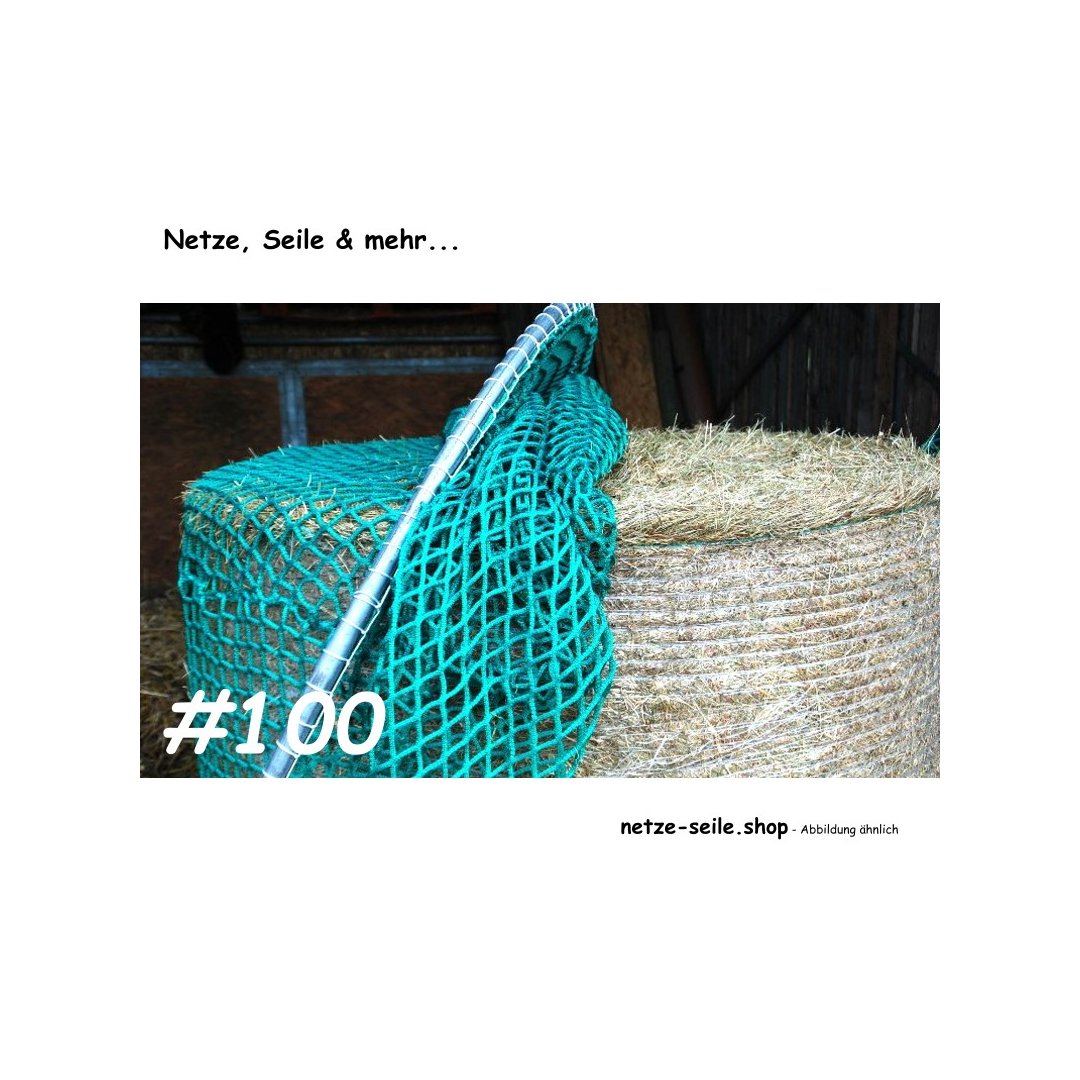 Hay net for round bales, 170 cm diameter, height 120cm, Ø 5 mm twine, # 100 mm mesh size with chain attached to the net.