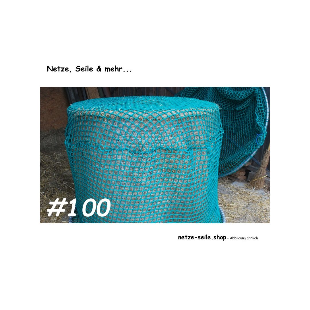Heunetz für Rundballen, 180 cm Durchmesser, Höhe 120cm,  Ø 5 mm Garn, # 100 mm Maschenweite mit PE-Ring inkl. Sand für Ringbefüllung
