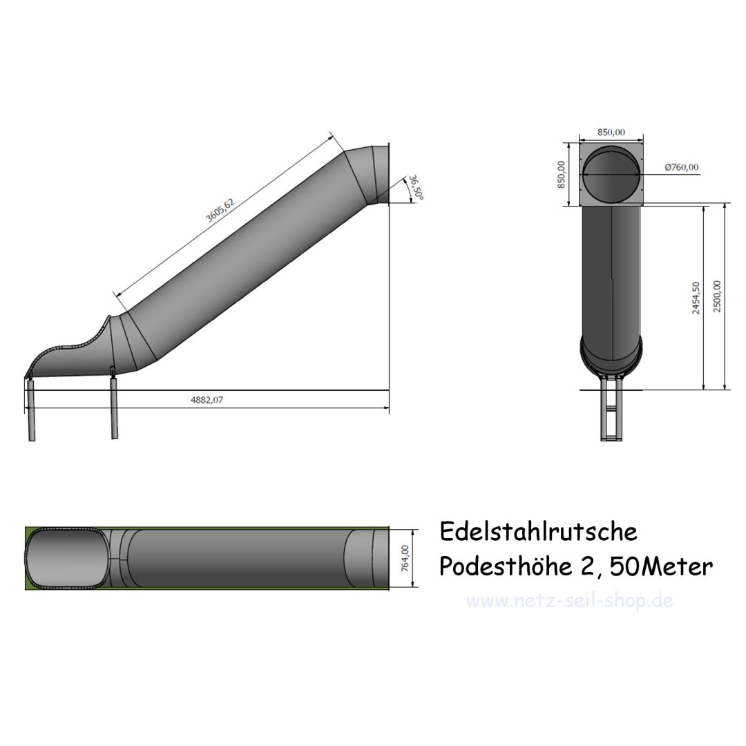 Edelstahl Röhren Rutsche -  gerade Ausführung 3,0 m (zweiteilig)