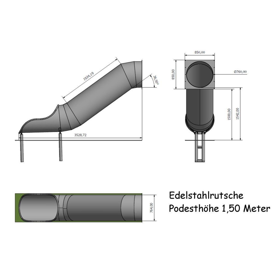 Edelstahl Röhren Rutsche -  gerade Ausführung 3,5 m (zweiteilig)