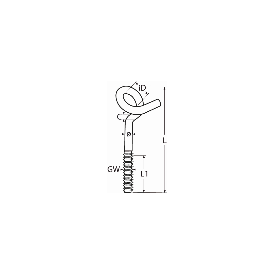 10 STCK / PCS. Curl hook with metr. thread A2  M10x120mm