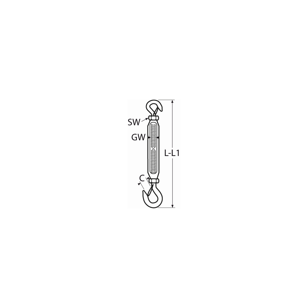 Turnbuckle hook-hook with spring snap A4  M6