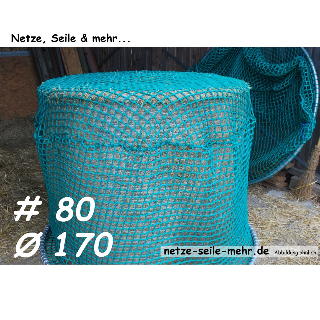 Heunetz für Rundballen, 170 cm Durchmesser, Höhe 120cm,  Ø 5 mm Garn, # 80 mm Maschenweite