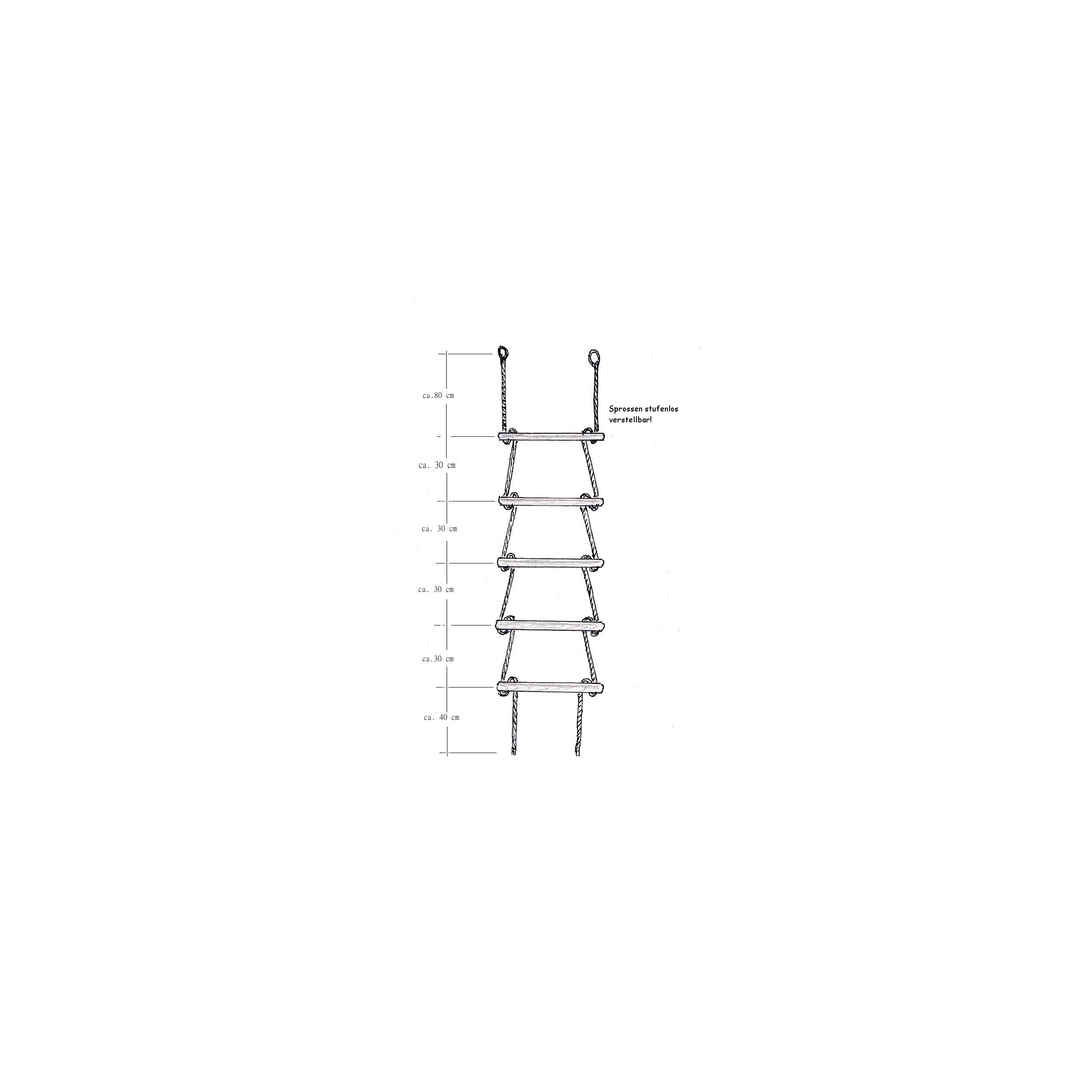 Strickleiter mit Eschenholz-Sprossen 2,5m lange Leiter Polyhanfseile 12mm 