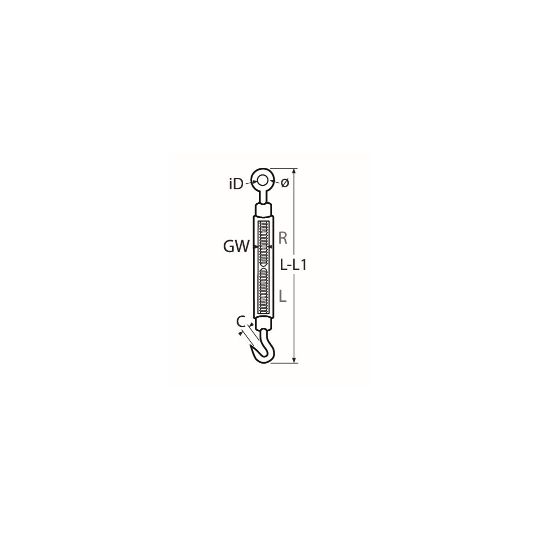10 STCK / PCS. Spannschloss A4  M8, Auge-Auge