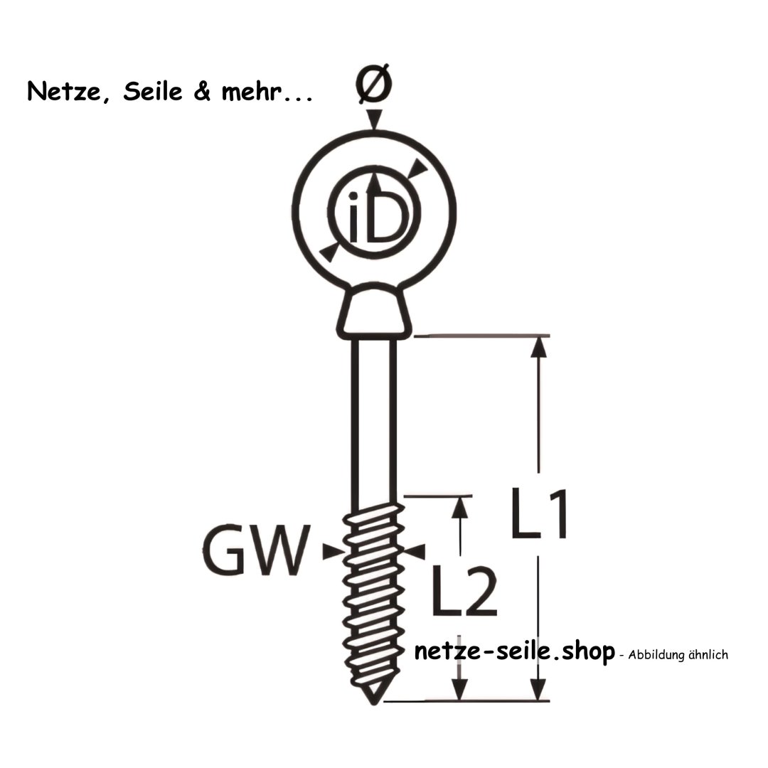 10 STCK / PCS. Eye bolt with wood thread A4  8x80mm
