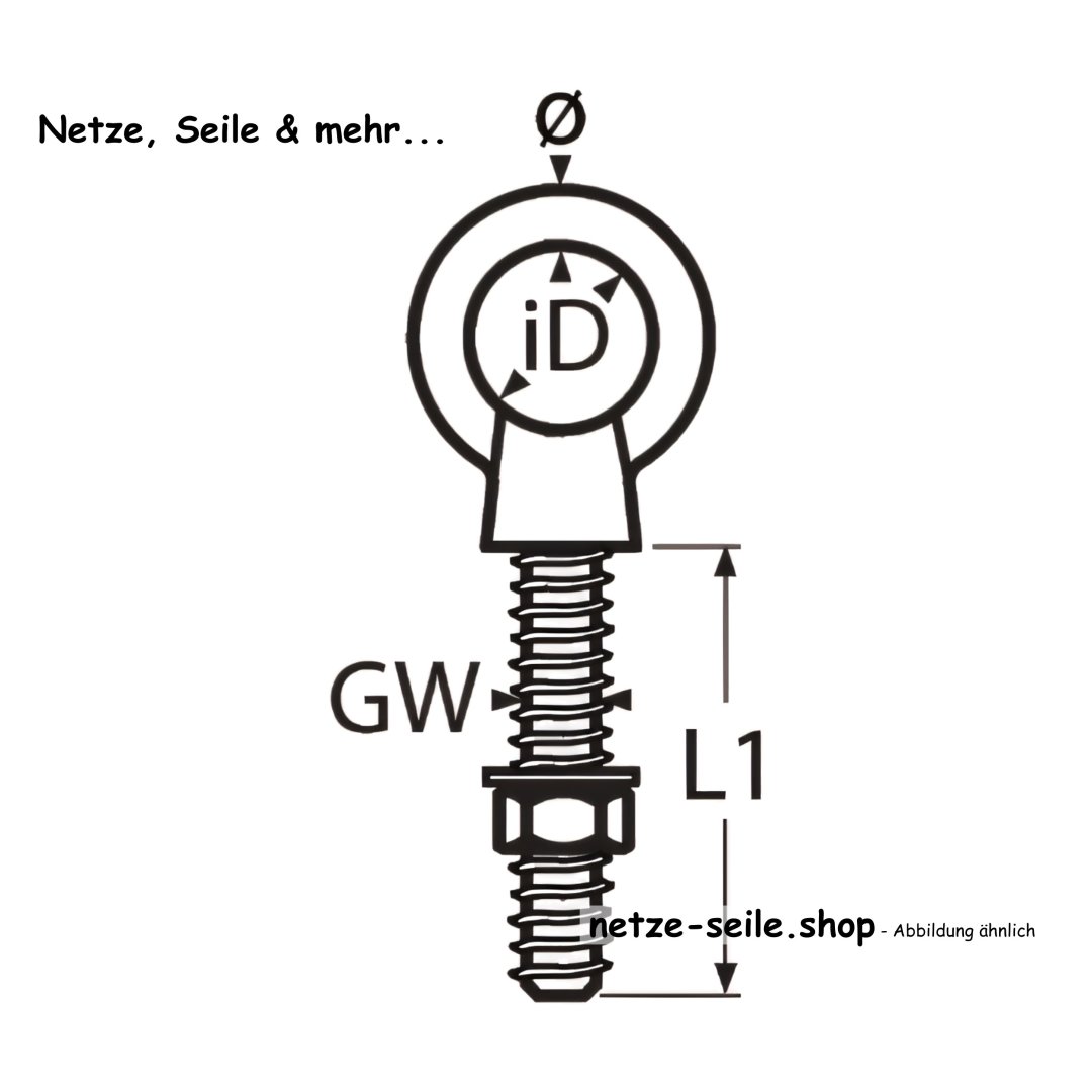 20 STCK / PCS. Eye bolt with metr. thread A4  M6x60mm...