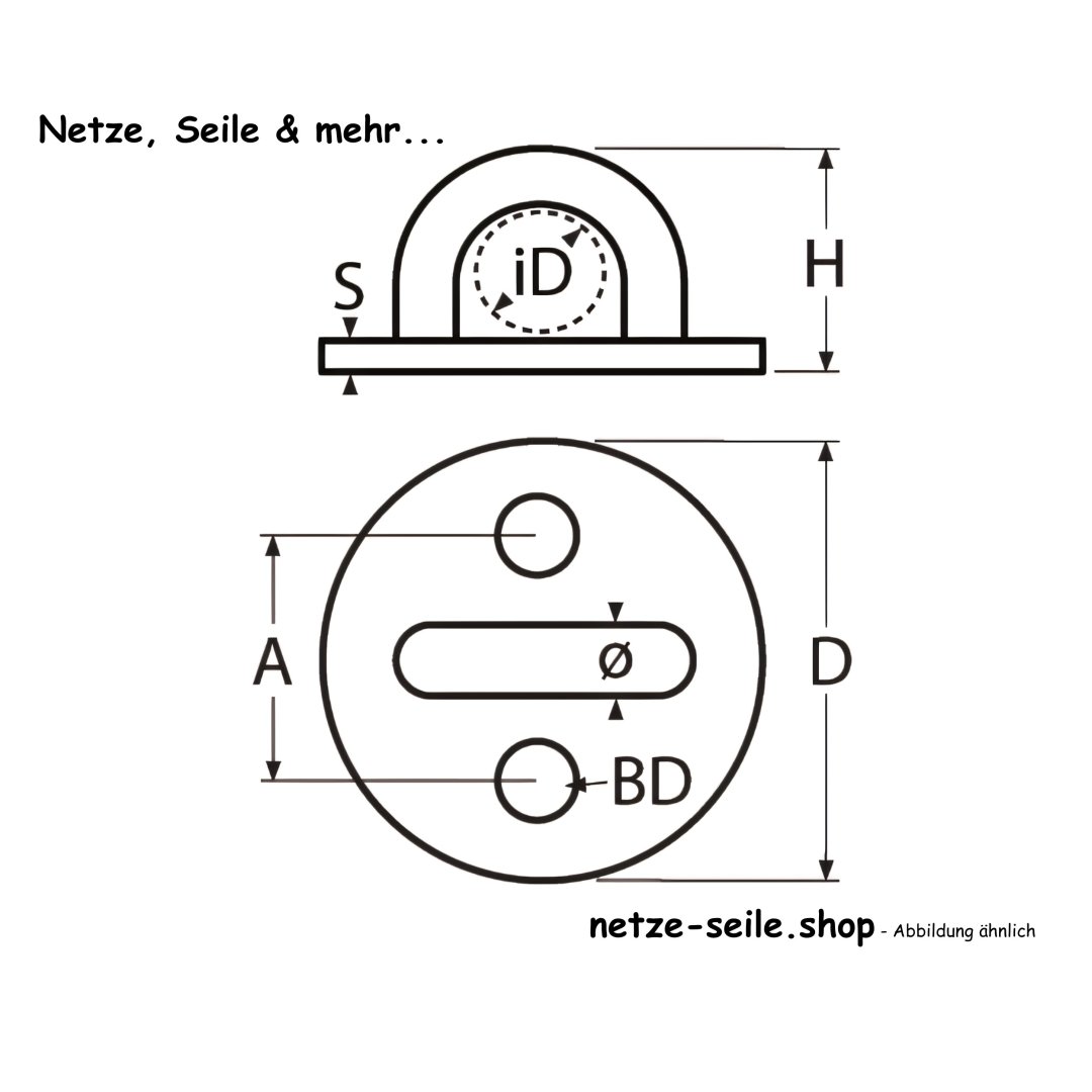 10 STCK / PCS. Round eye plate A2  50mm, bow 8x20mm
