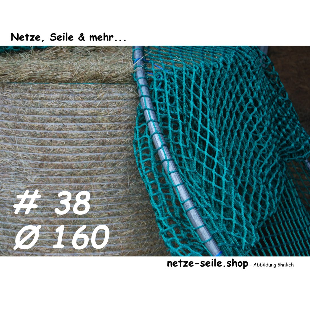 Heunetz für Rundballen, 160 cm Durchmesser, Höhe 120cm,  Ø 5 mm Garn, # 38 mm Maschenweite mit PE-Ring inkl. Sand für Ringbefüllung