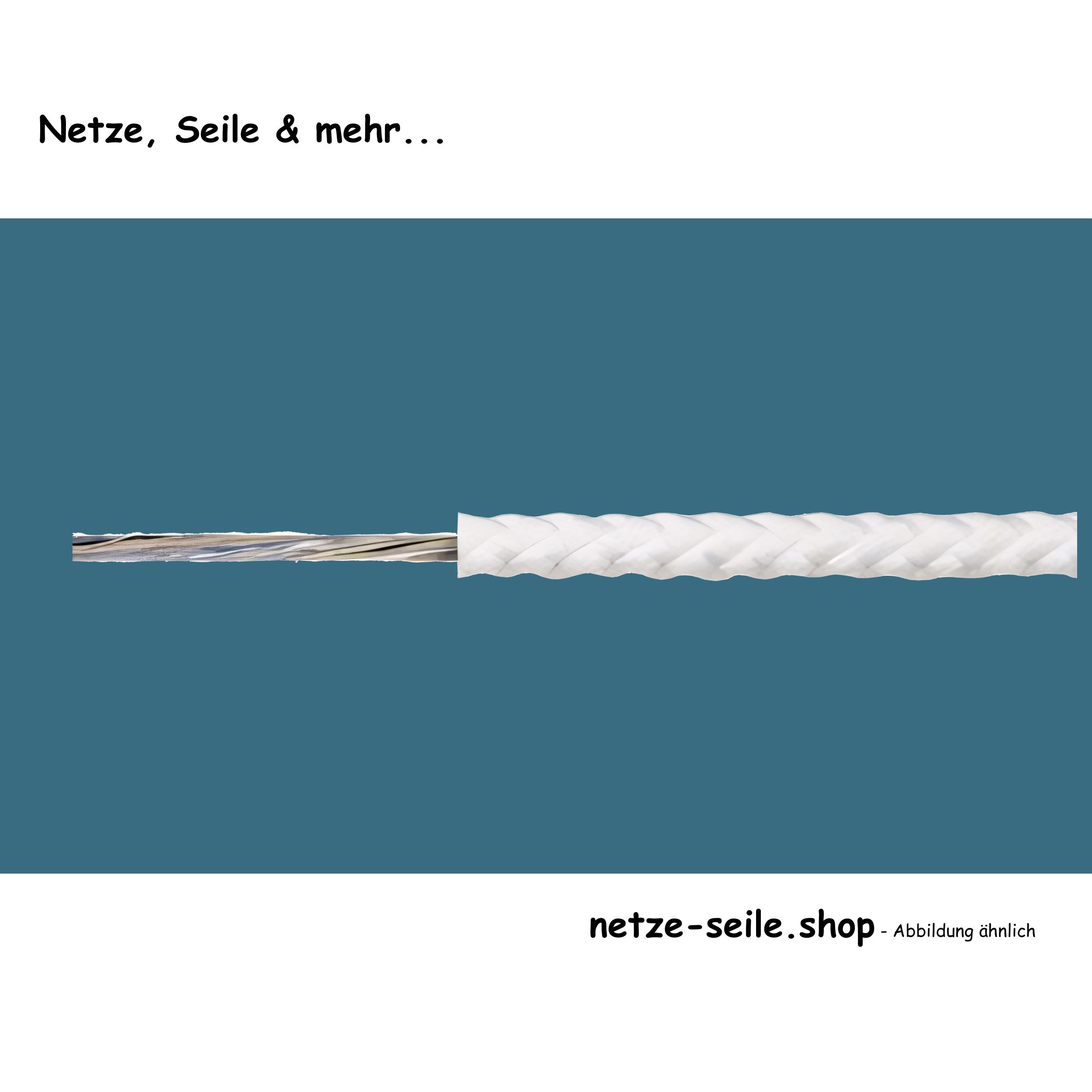 Nylon rope braided with core Ø 10mm, colour white - sold by the metre