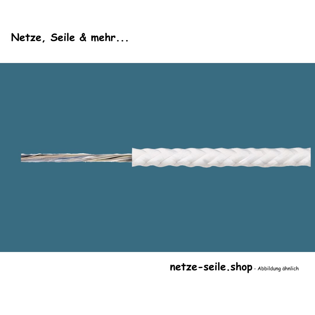 Nylon rope braided with core Ø 10mm, colour white - sold by the metre