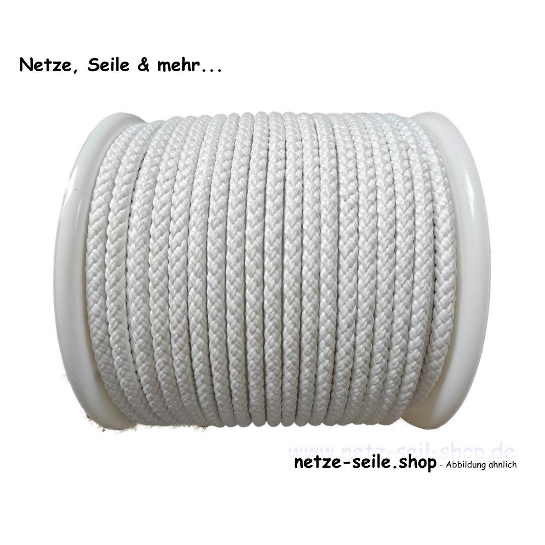 Gevlochten nylon touw met kern Ø 10mm, kleur wit - verkocht per meter