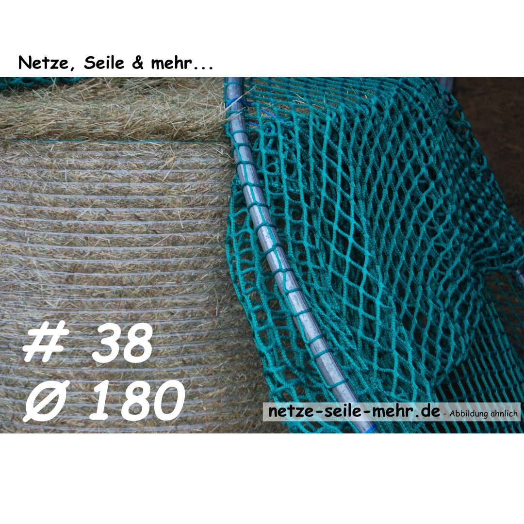 Heunetz für Rundballen, 180 cm Durchmesser, Höhe 120cm,  Ø 5 mm Garn, # 38 mm Maschenweite