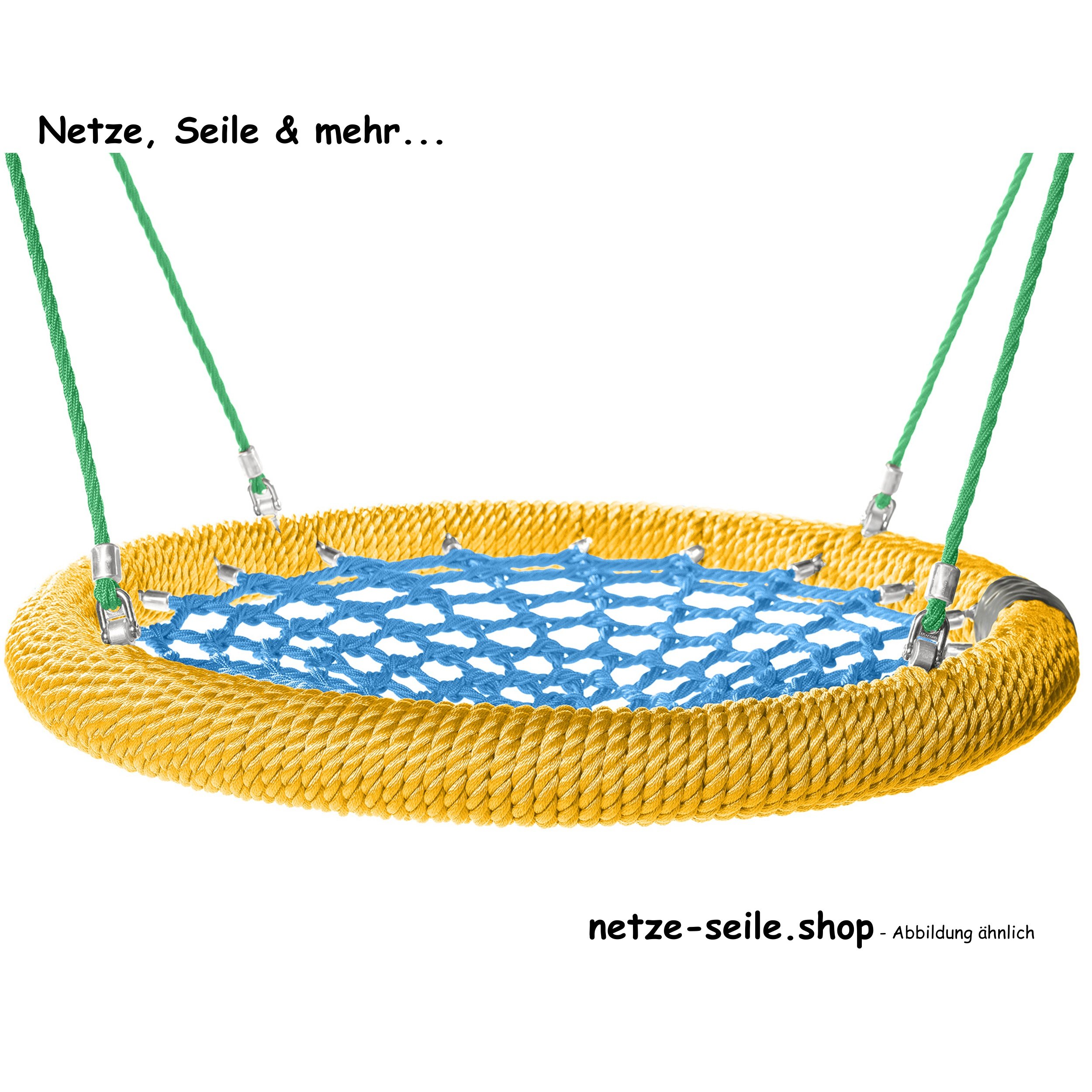 Schommel kuikennest Ø 120 cm * Ring  Geel * Net Blauw * Touw Groen