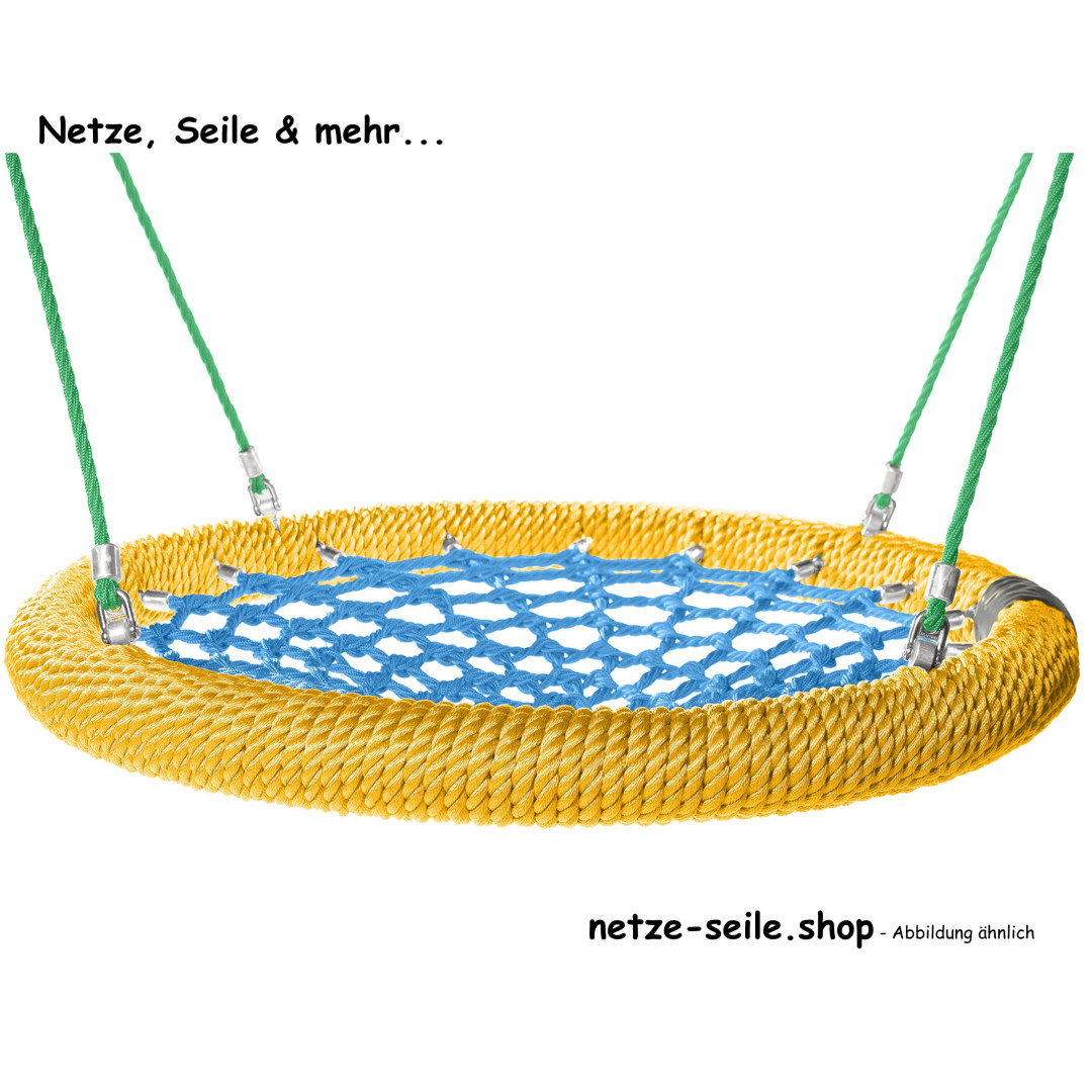 Schommel kuikennest Ø 120 cm * Ring  Geel * Net Blauw * Touw Groen