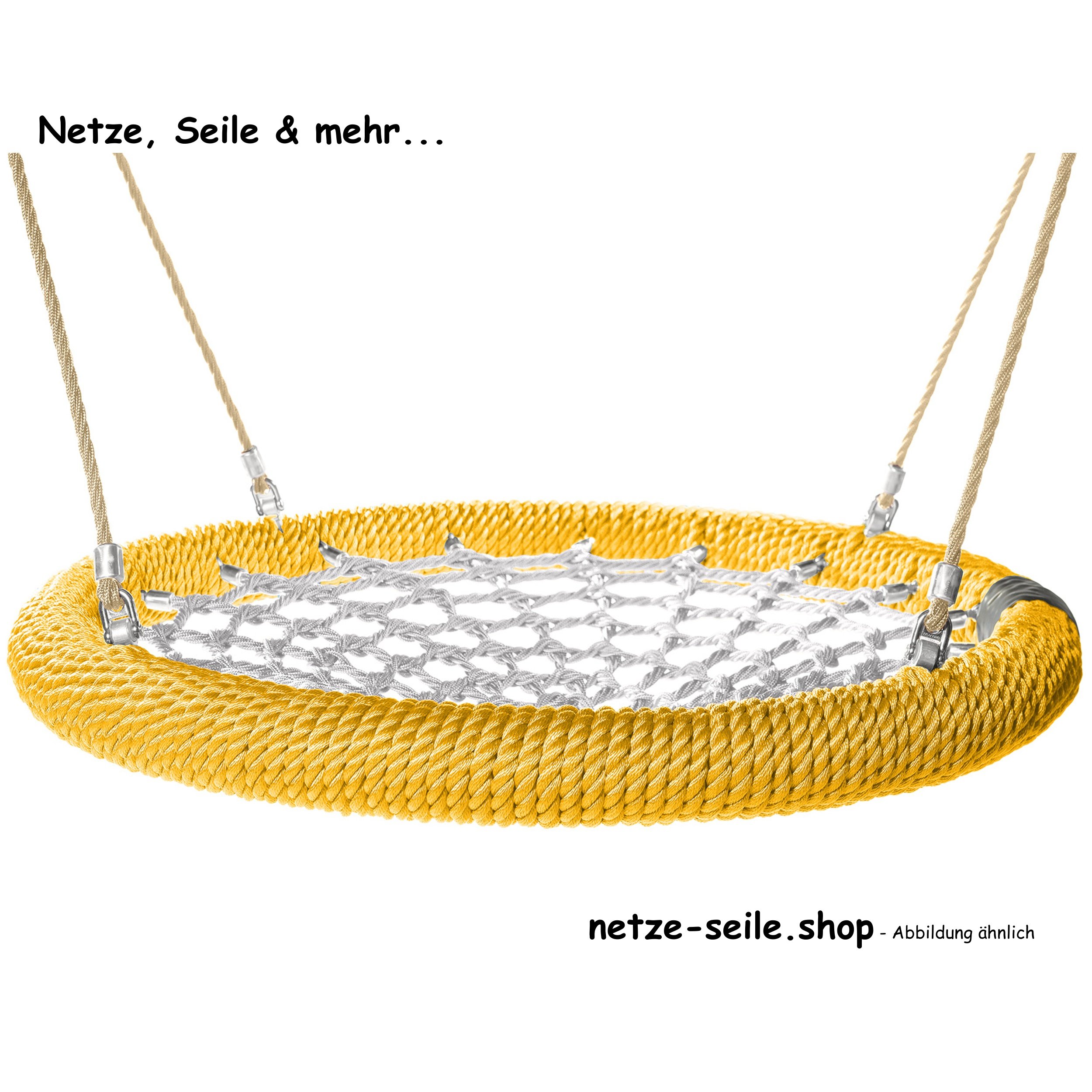 Balançoire nid doiseau poussin Ø 120 cm * Bague Jaune * Filet Argenté * Corde Beige