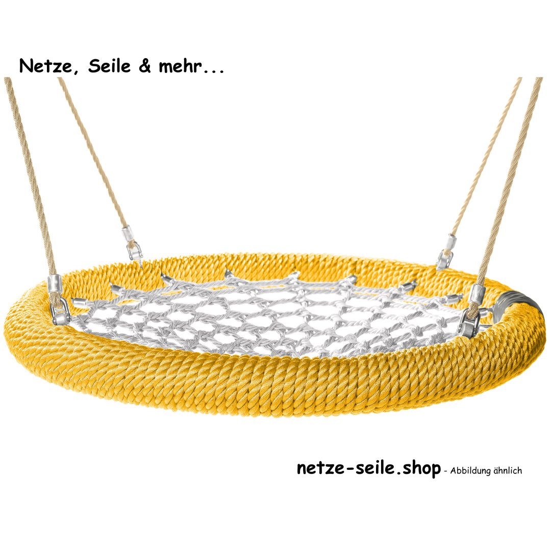 Balançoire nid doiseau poussin Ø 120 cm * Bague Jaune * Filet Argenté * Corde Beige