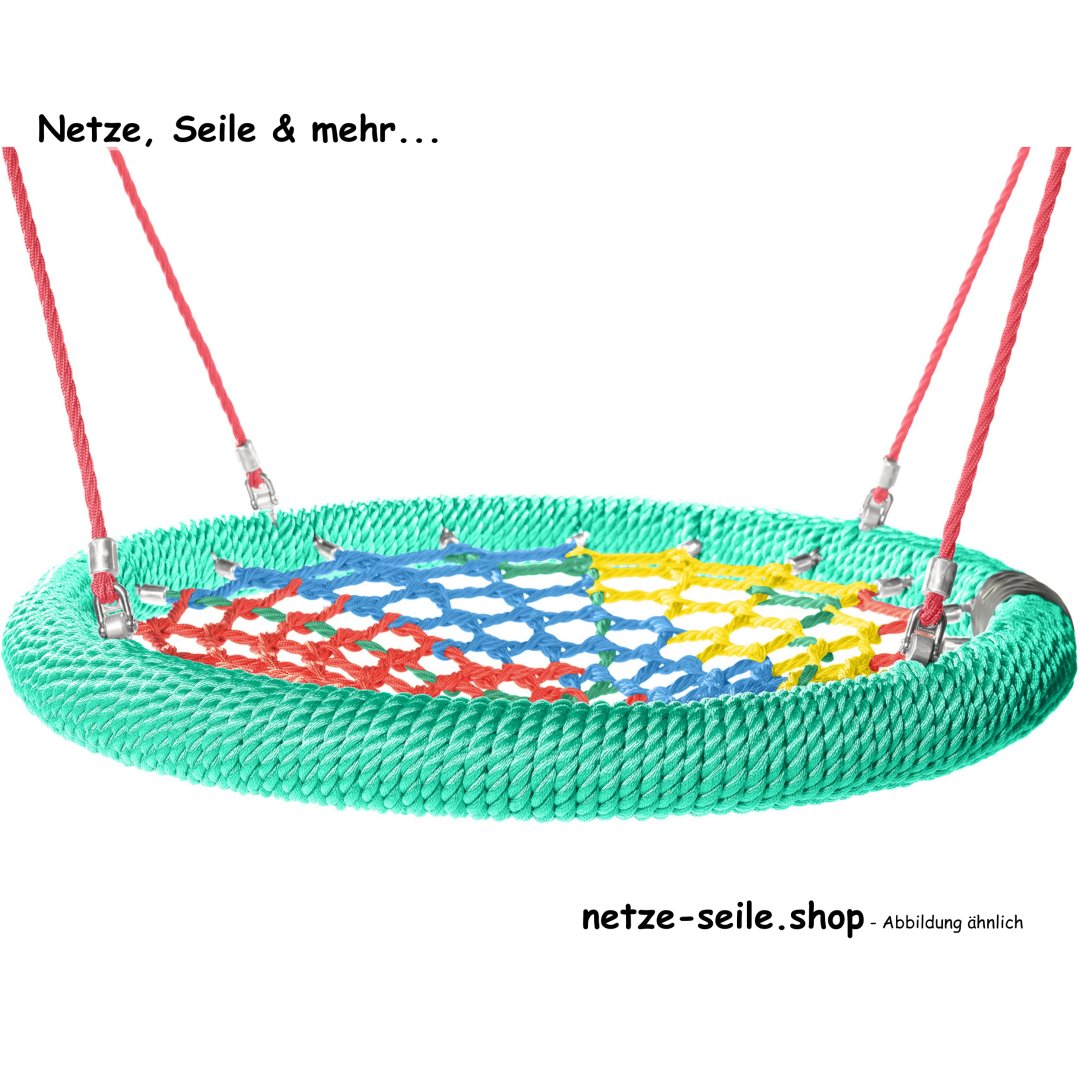Schommel kuikennest Ø 120 cm * Ring  Groen * Net Kleurrijk * Touw Rood
