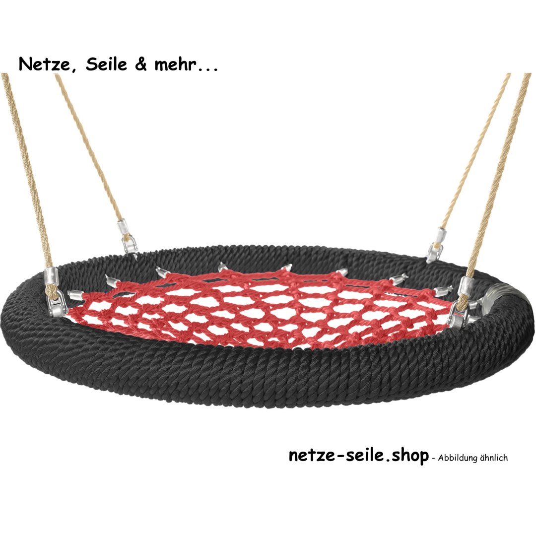 Nestschaukel Kükennest Ø 120 cm * Ring Schwarz * Netz Rot * Seil Beige