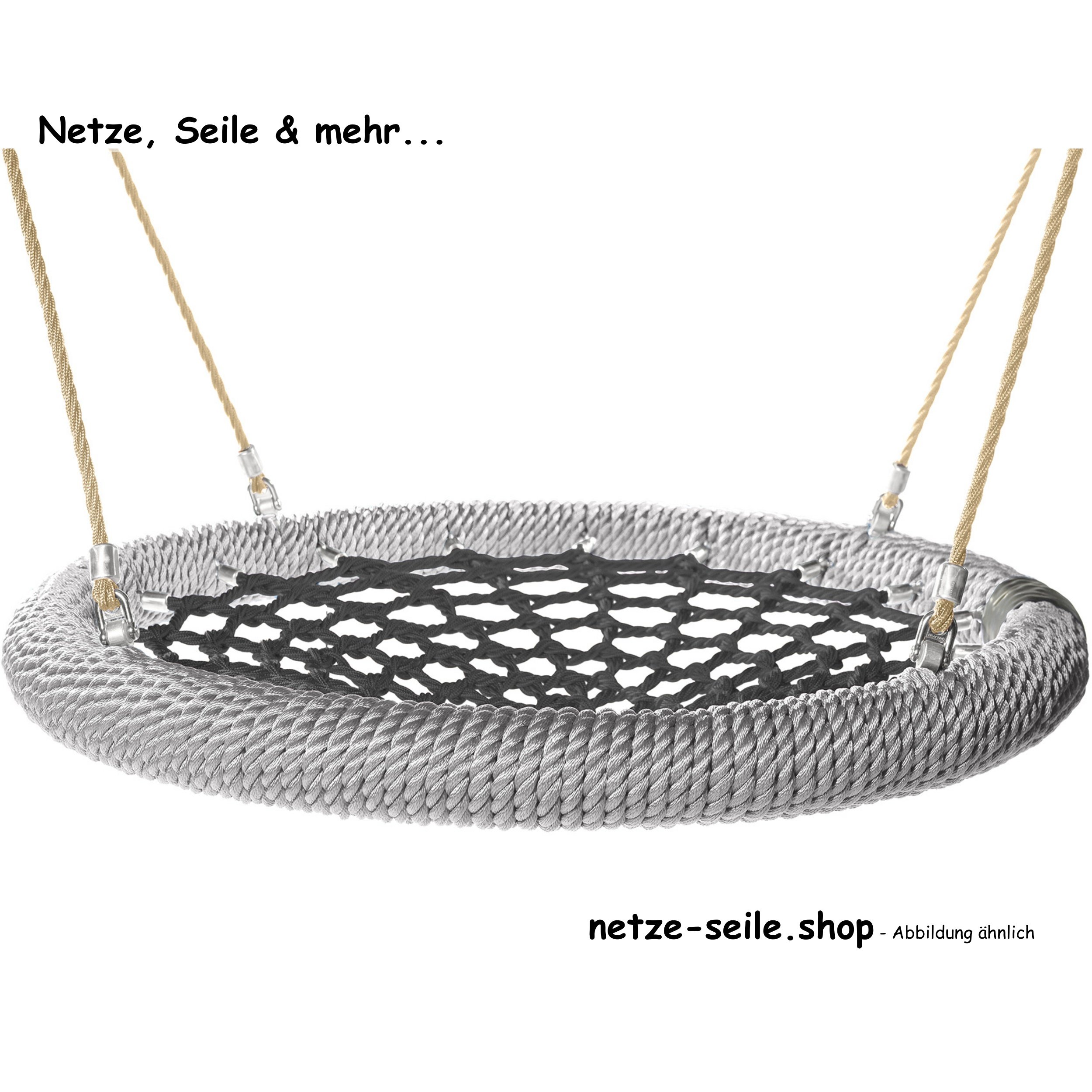 Balançoire nid doiseau poussin Ø 120 cm * Bague Argent * Filet Noir * Corde Beige