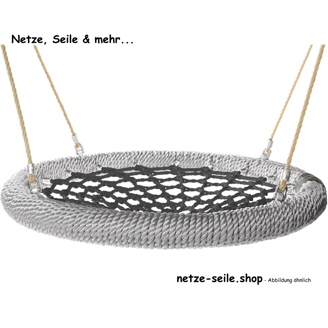 Balançoire nid doiseau poussin Ø 120 cm * Bague Argent * Filet Noir * Corde Beige