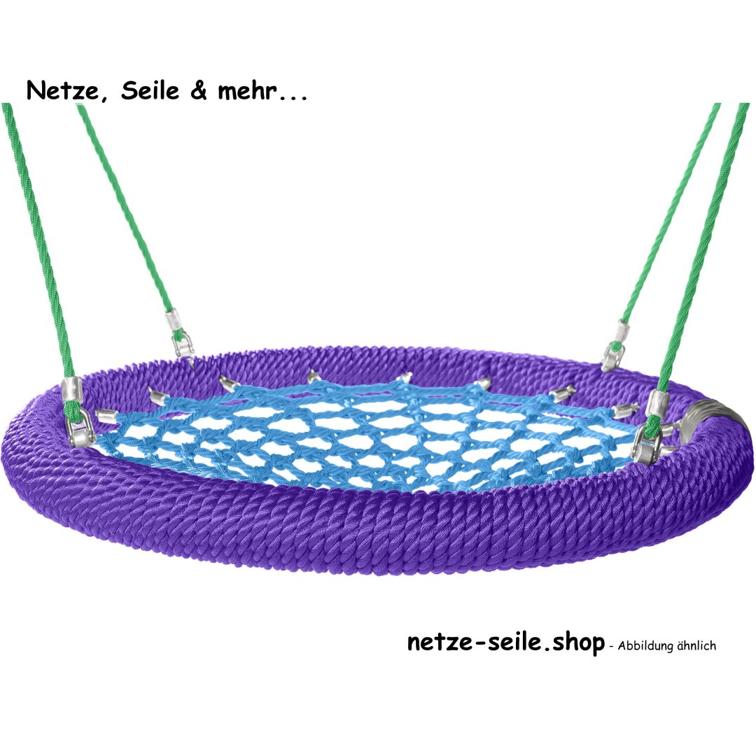 Nestschaukel Kükennest Ø 120 cm * Ring Violett * Netz Blau * Seil Grün