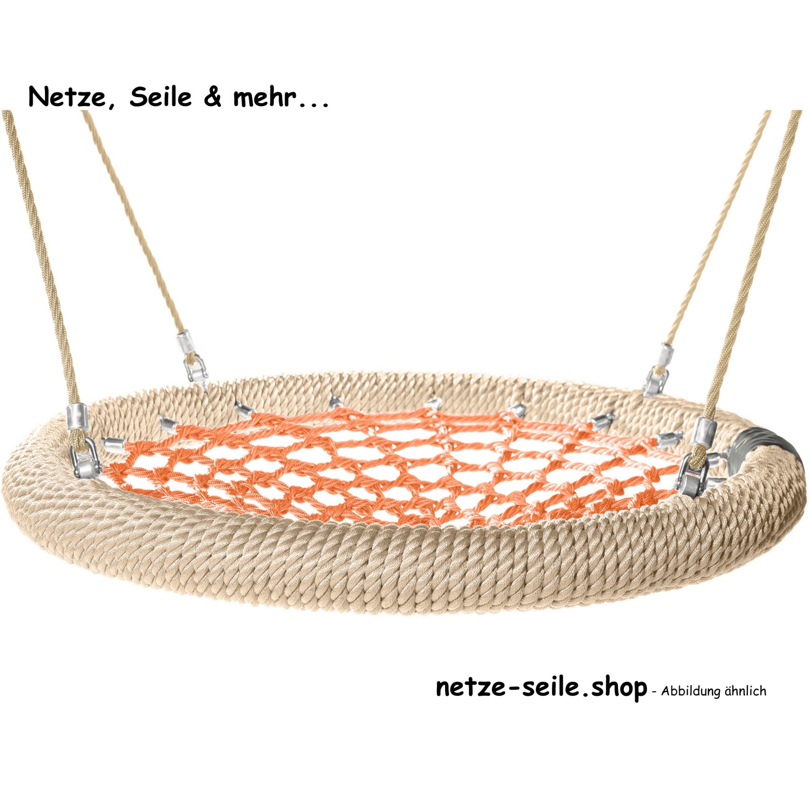 Nestschaukel Storchennest Ø 120 cm * Ring Beige * Netz Orange * Seil Beige