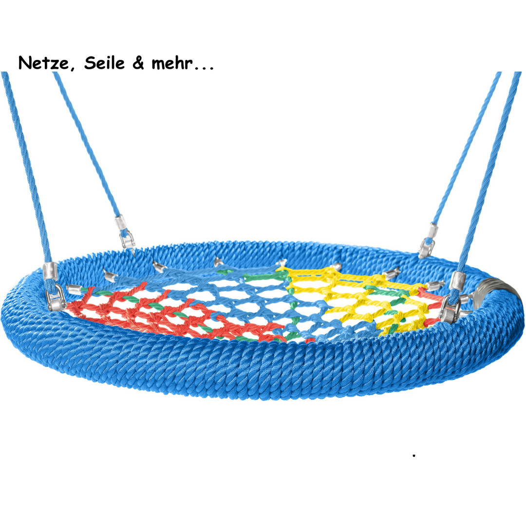 Balançoire nid de cigogne Ø 120 cm * Bague Bleu * Filet Coloré * Corde Bleu