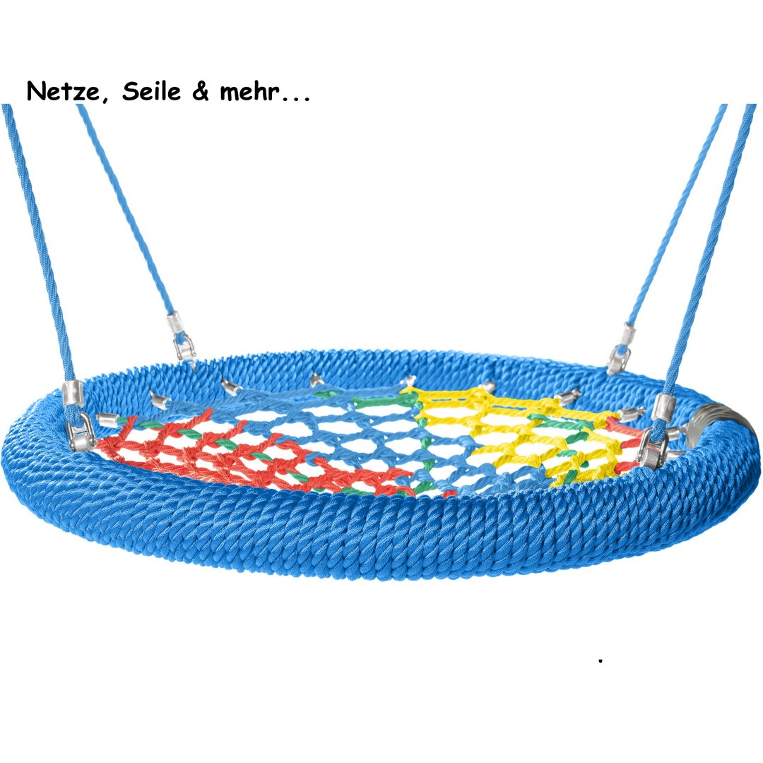 Balançoire nid de cigogne Ø 120 cm * Bague Bleu * Filet Coloré * Corde Bleu