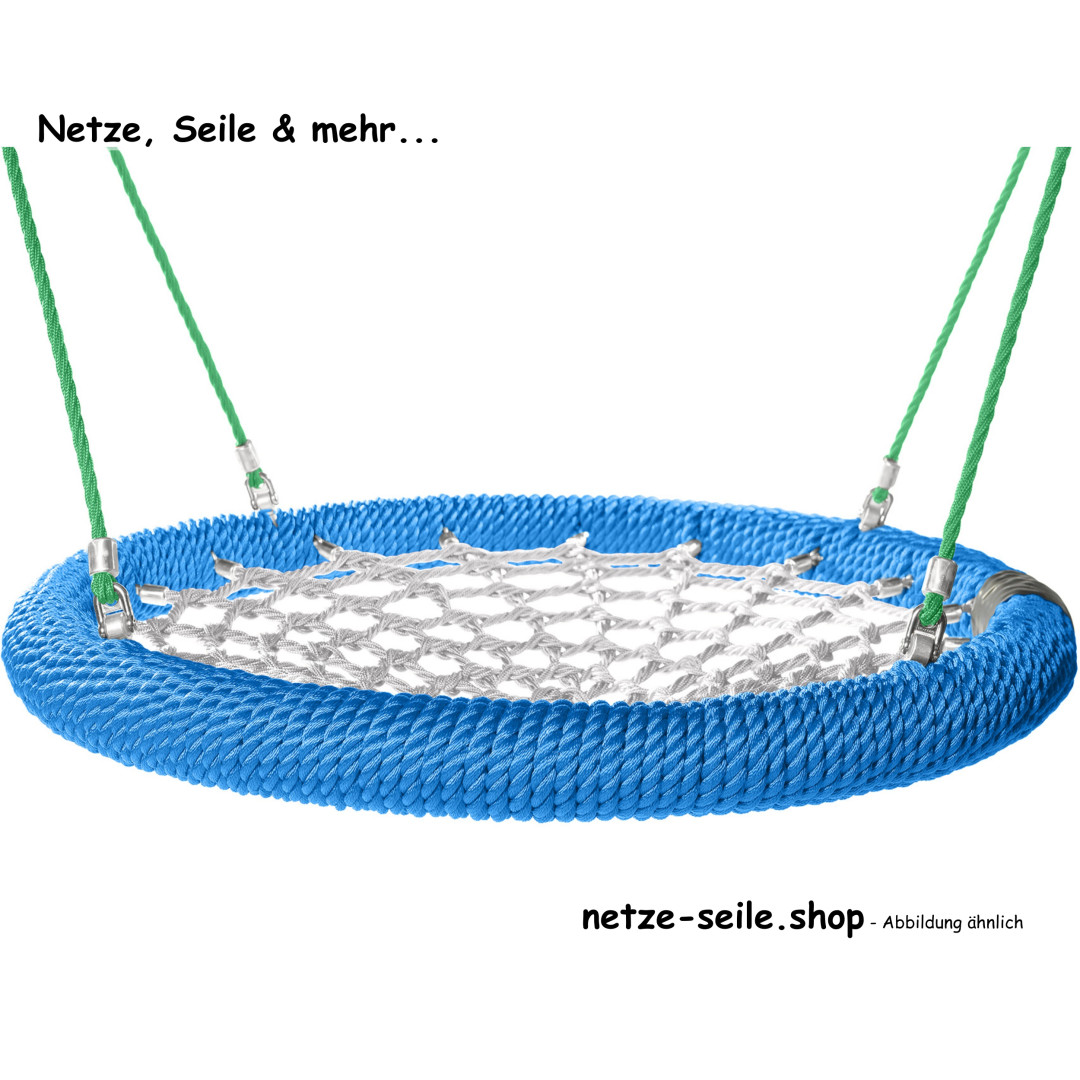 Nestschaukel Storchennest Ø 120 cm * Ring Blau * Netz Silber * Seil Grün