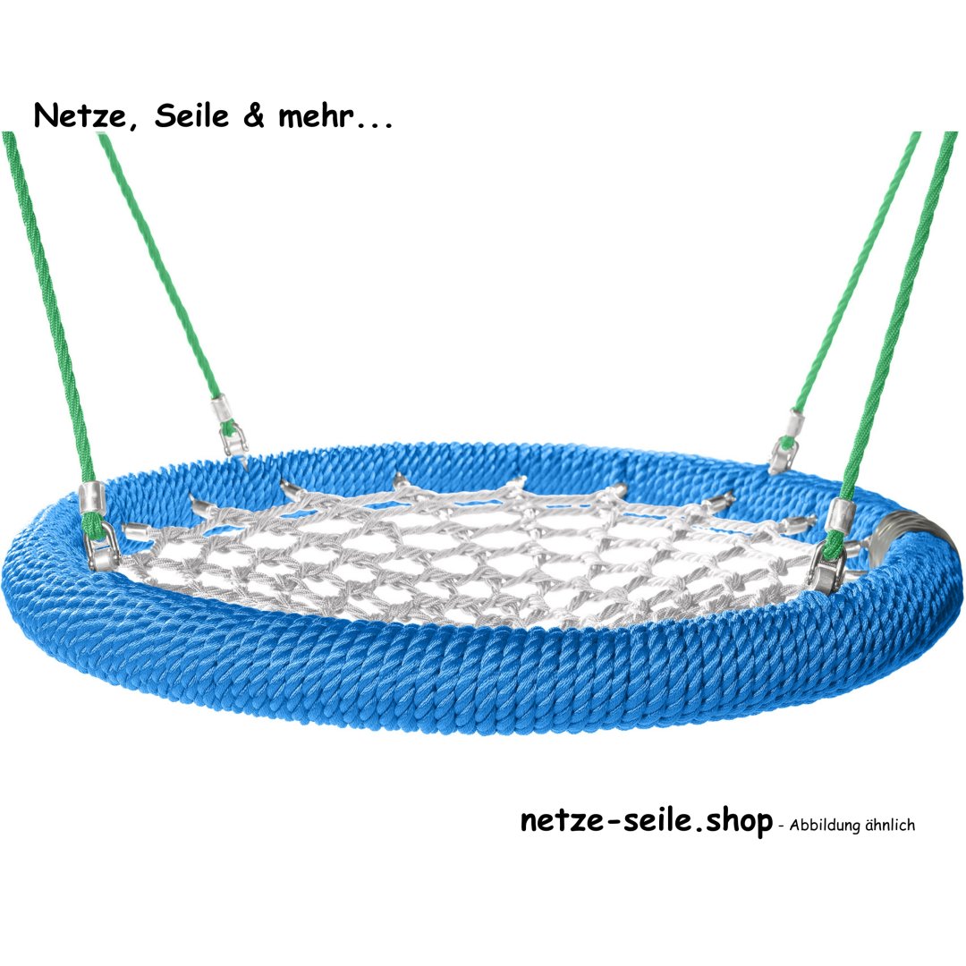 Nestschaukel Storchennest Ø 120 cm * Ring Blau * Netz Silber * Seil Grün