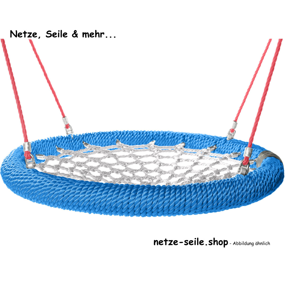 Nestschaukel Storchennest Ø 120 cm * Ring Blau * Netz Silber * Seil Rot