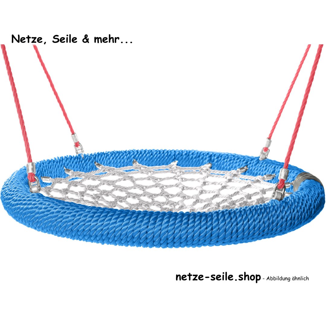 Nestschaukel Storchennest Ø 120 cm * Ring Blau * Netz Silber * Seil Rot