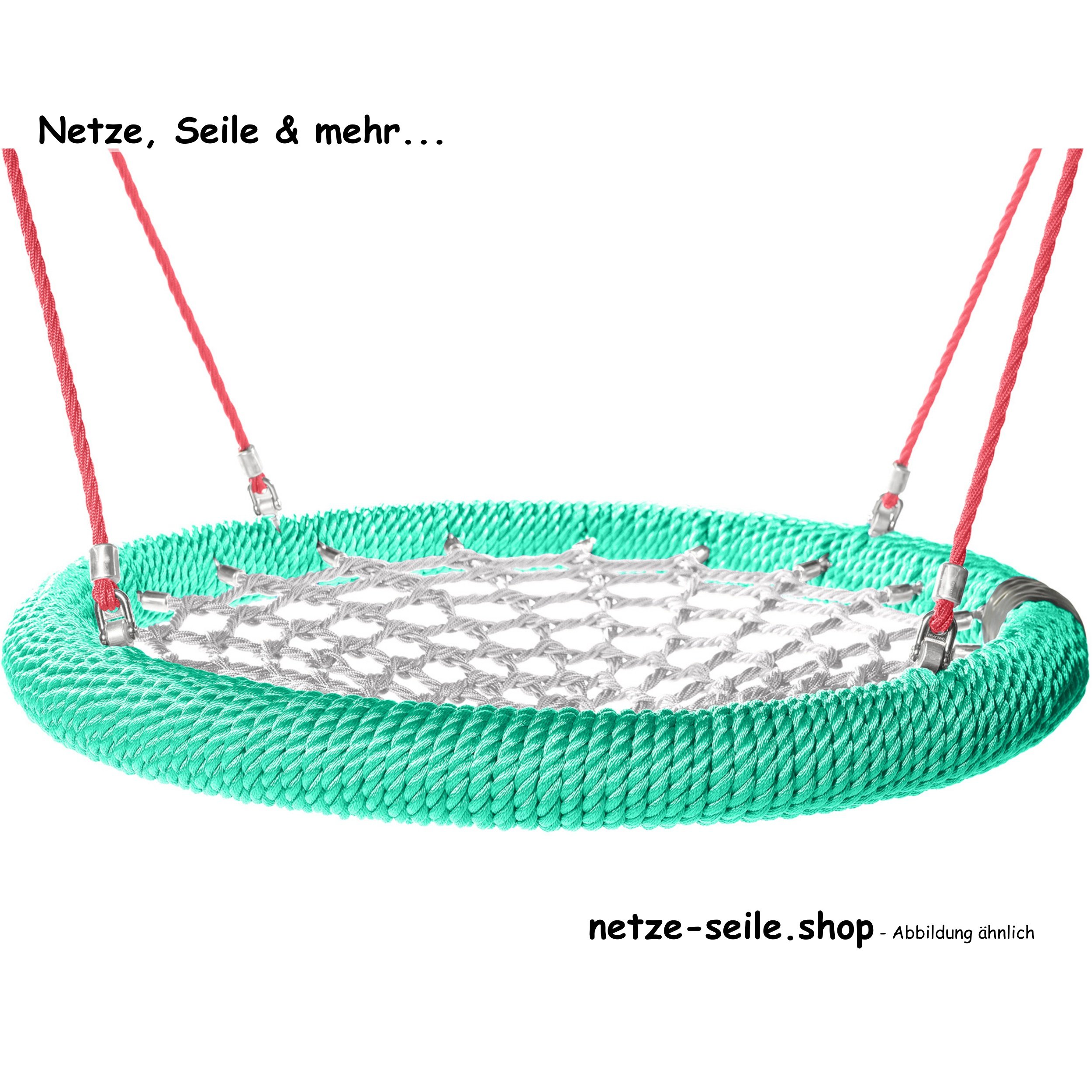 Nestschaukel Storchennest Ø 120 cm * Ring Grün * Netz Silber * Seil Rot
