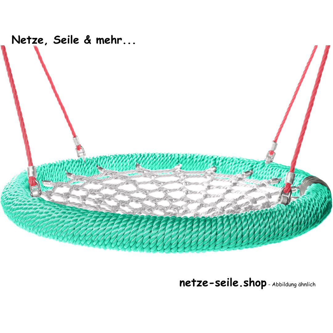Nestschaukel Storchennest Ø 120 cm * Ring Grün * Netz Silber * Seil Rot