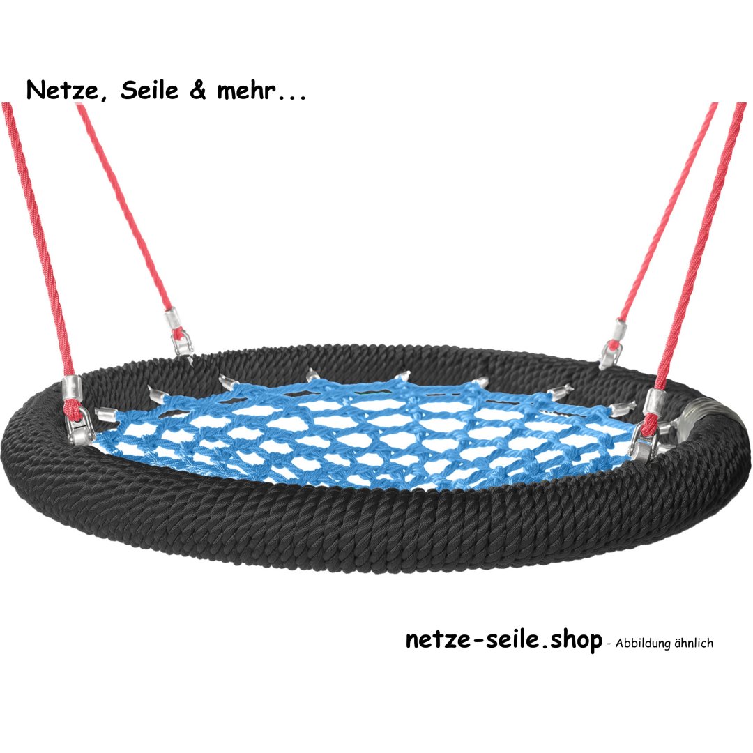 Nestschaukel Storchennest Ø 120 cm * Ring Schwarz * Netz Blau * Seil Rot