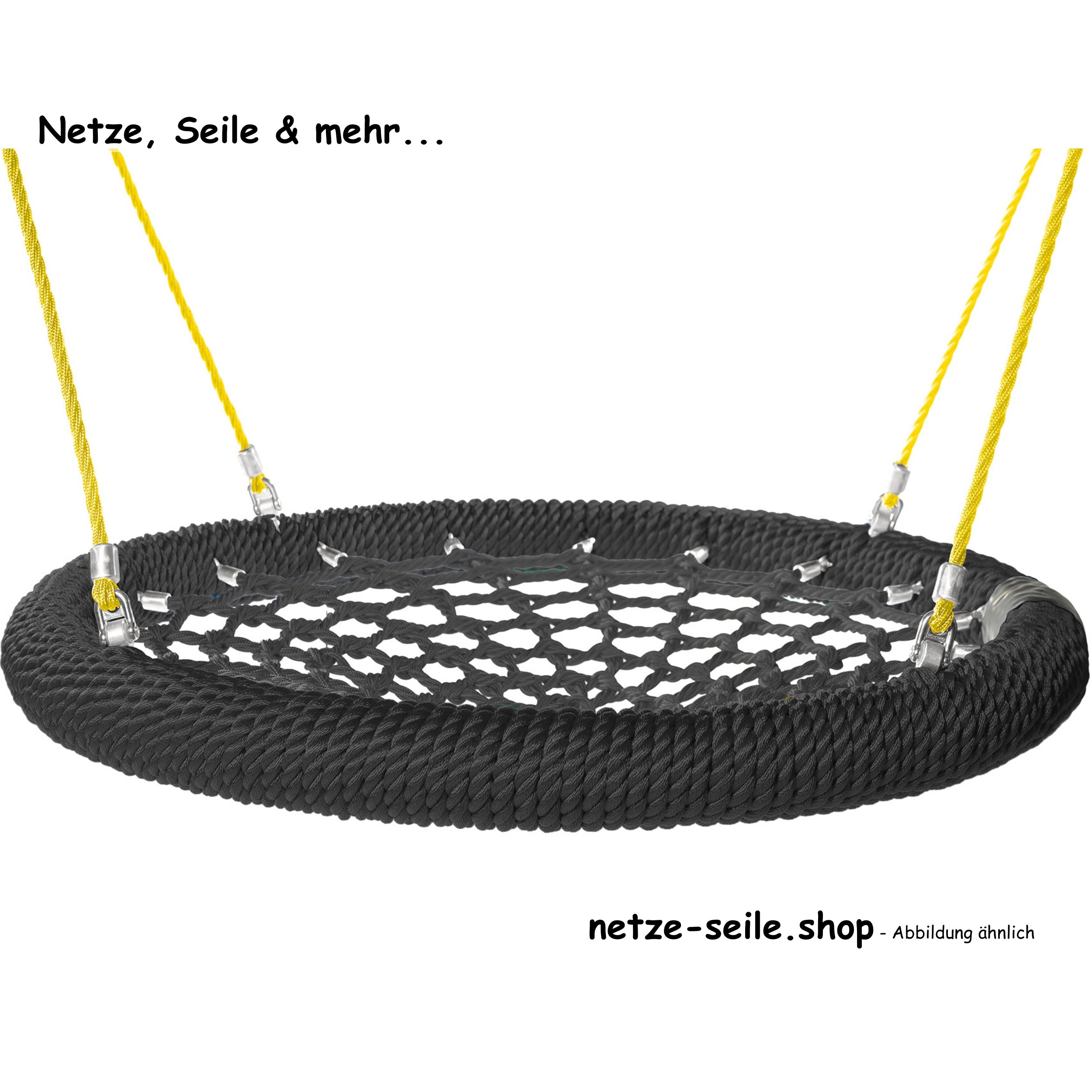 Balançoire nid de cigogne Ø 120 cm * Bague Noir * Filet Noir * Corde Jaune