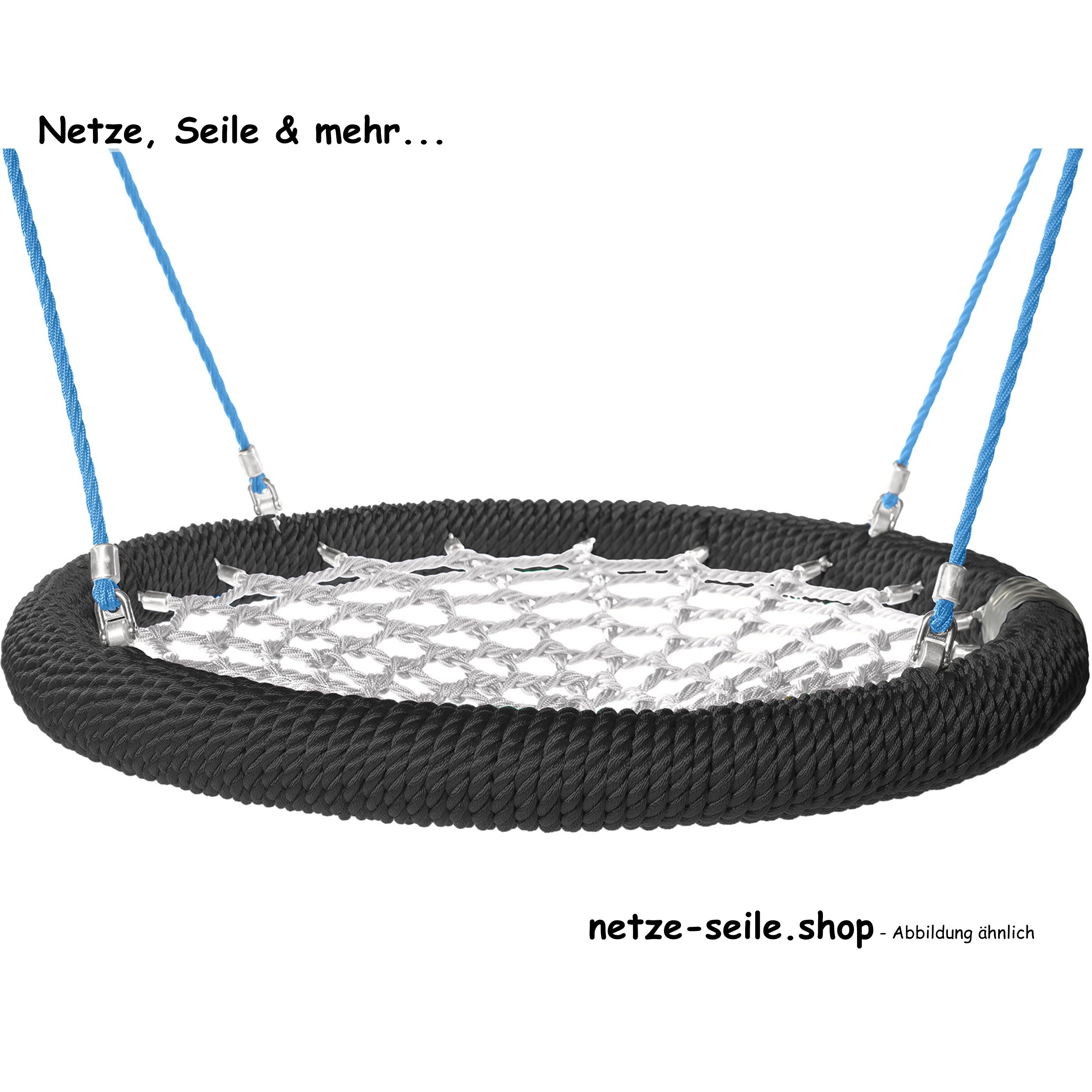 Nestschaukel Storchennest Ø 120 cm * Ring Schwarz * Netz Silber * Seil Blau