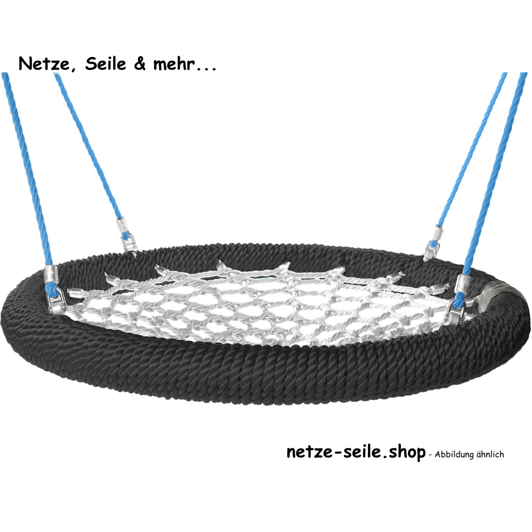 Nestschaukel Storchennest Ø 120 cm * Ring Schwarz * Netz Silber * Seil Blau