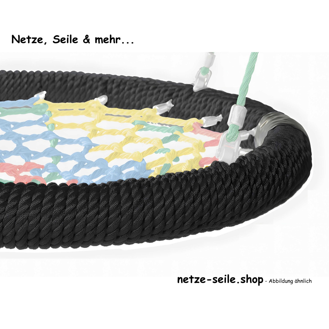 Nestschaukel Storchennest Ø 120 cm * Ring Schwarz * Netz Silber * Seil Blau