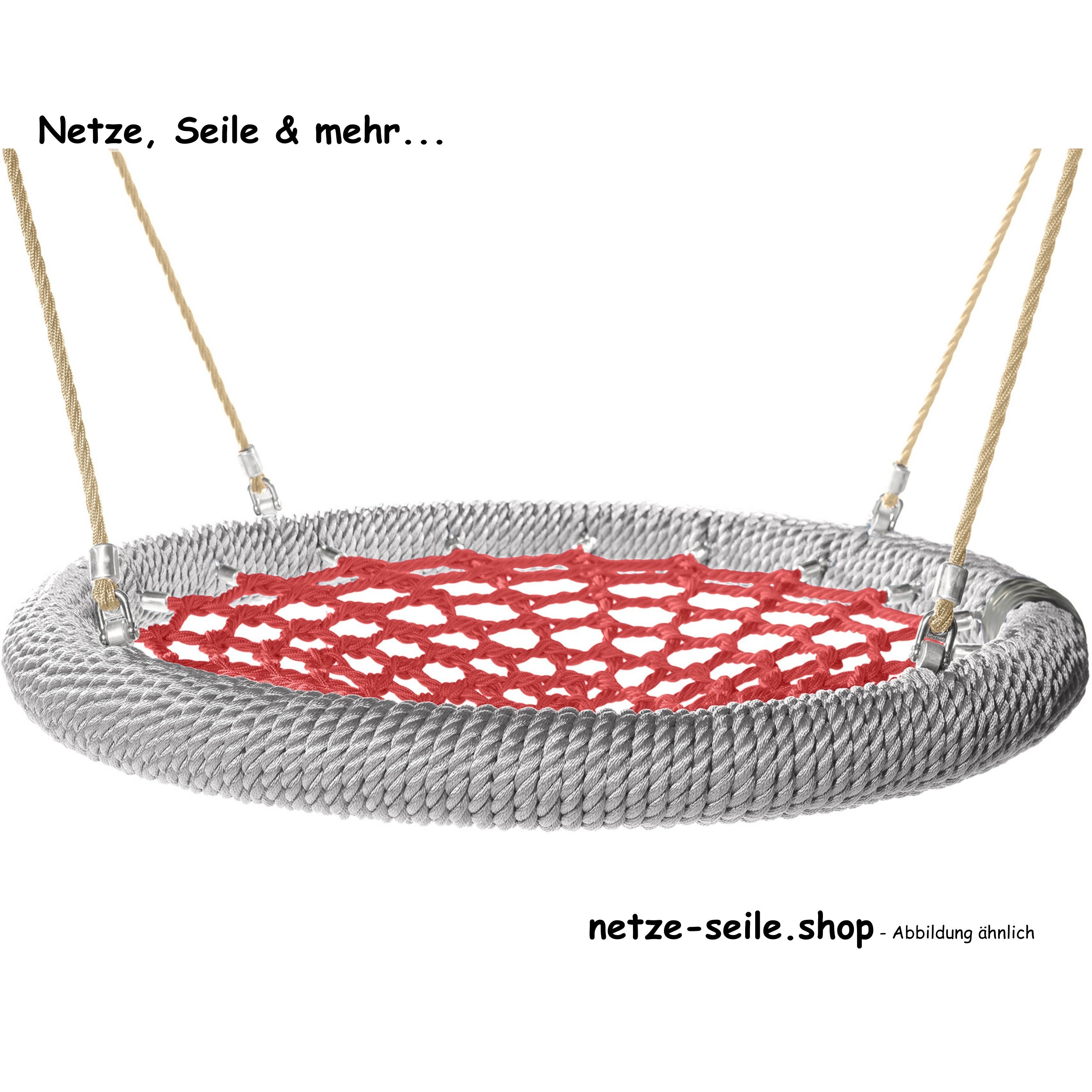 Nestschaukel Storchennest Ø 120 cm * Ring Silber * Netz Rot * Seil Beige
