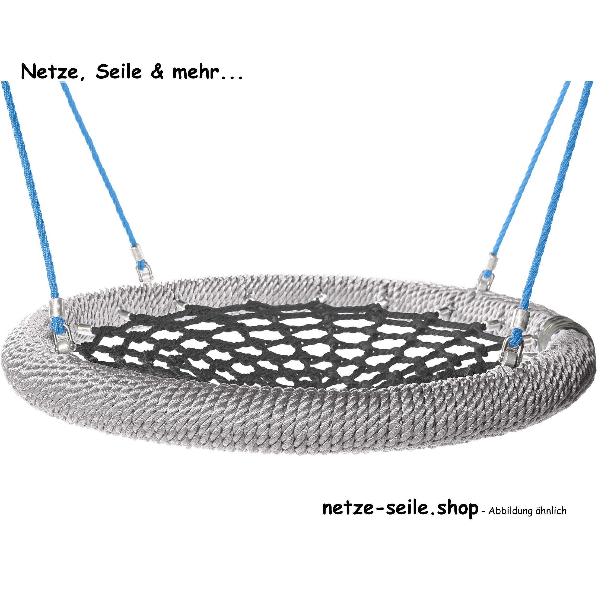 Nestschaukel Storchennest Ø 120 cm * Ring Silber * Netz Schwarz * Seil Blau